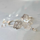 Winter Geometry Ring, Satin Finished Sterling Silver Accented with Two Pointed Herkimer Diamond. Ice Queen's Ring.