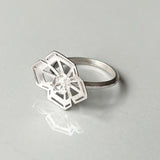 Winter Geometry Ring, Satin Finished Sterling Silver Accented with Two Pointed Herkimer Diamond. Ice Queen's Ring.