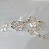 Winter Geometry Ring, Satin Finished Sterling Silver Accented with Two Pointed Herkimer Diamond. Ice Queen's Ring.