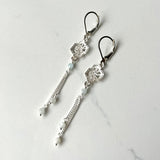 Winter Geometry Dangle Earrings, Satin Finished Sterling Silver Accented with Two Pointed Herkimer Diamond for everyday.