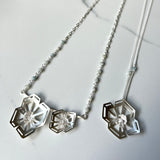Winter Geometry Necklace, Satin Finished Sterling Silver Accented with Two Pointed Herkimer Diamond.