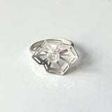 Winter Geometry Ring, Satin Finished Sterling Silver Accented with Two Pointed Herkimer Diamond. Ice Queen's Ring.