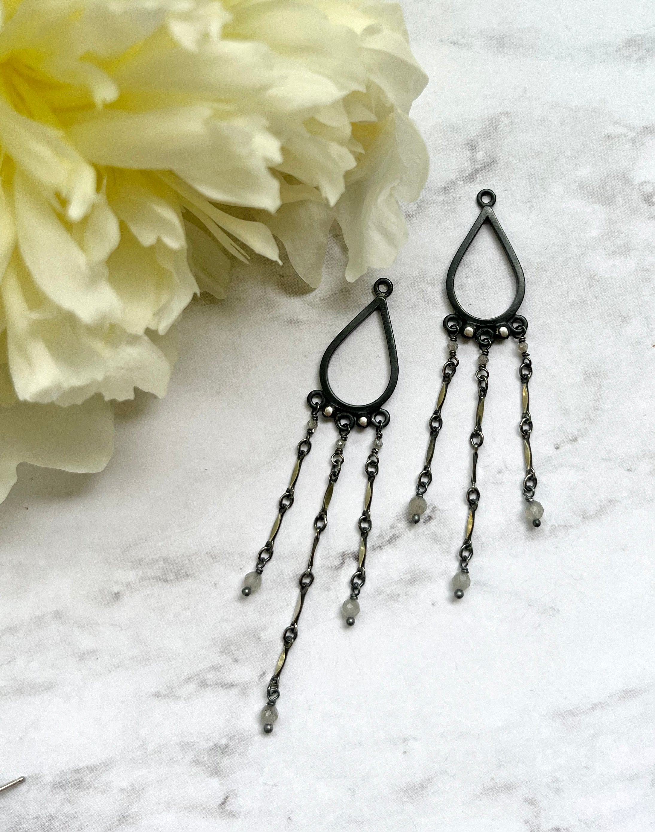 Pavé Diamond Earrings -"Day/Night" with removable backing - Pavé Diamond Charm is Set into Oxidized Sterling Silver or 14k Gold Bezel, with an Option to Add Extra Length on Back. Versatile Earrings!