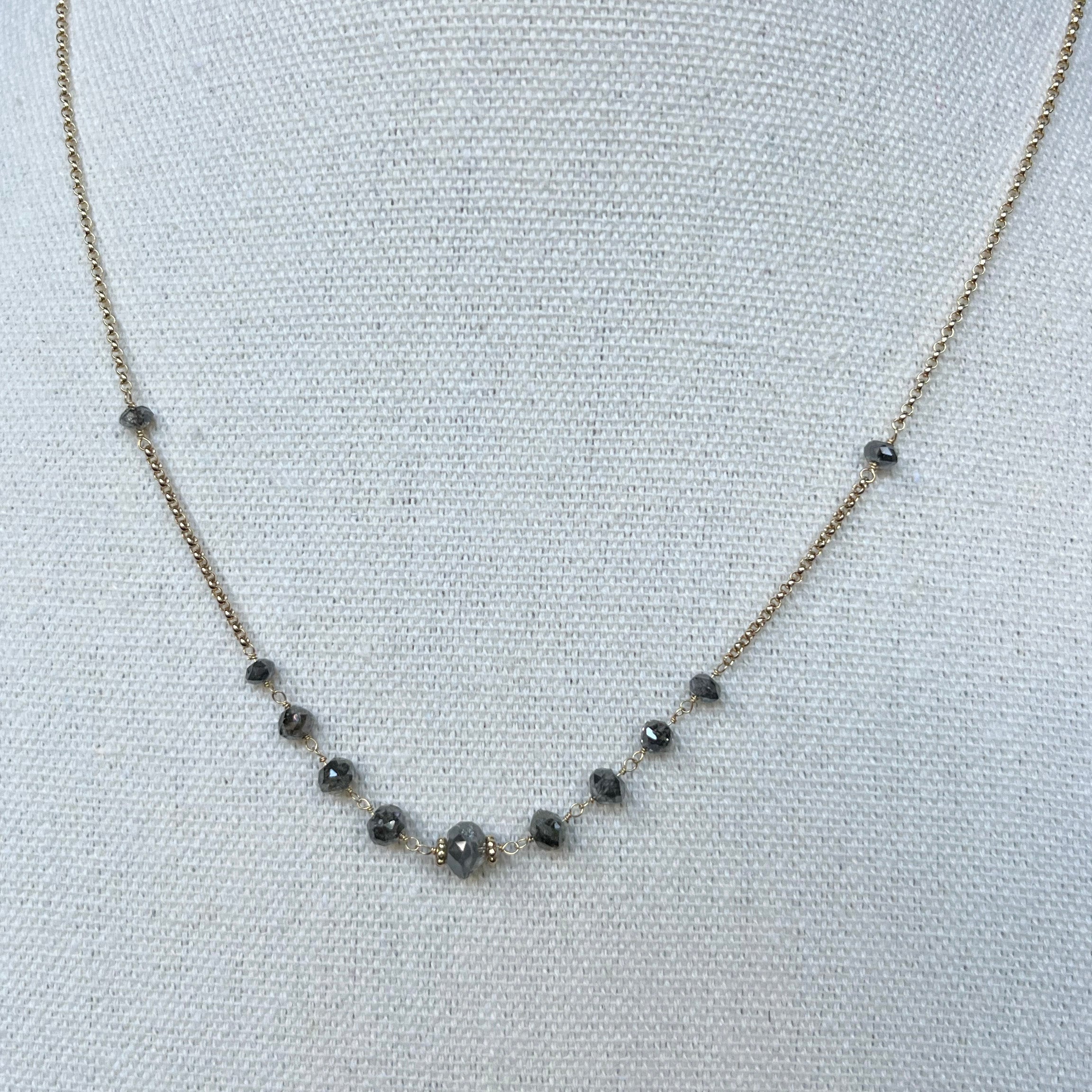 Diamond Necklace - Graduated Black Diamond with 18k Yellow Gold and Clasp, An Elegant and Timeless Choice for Special Day Outfit
