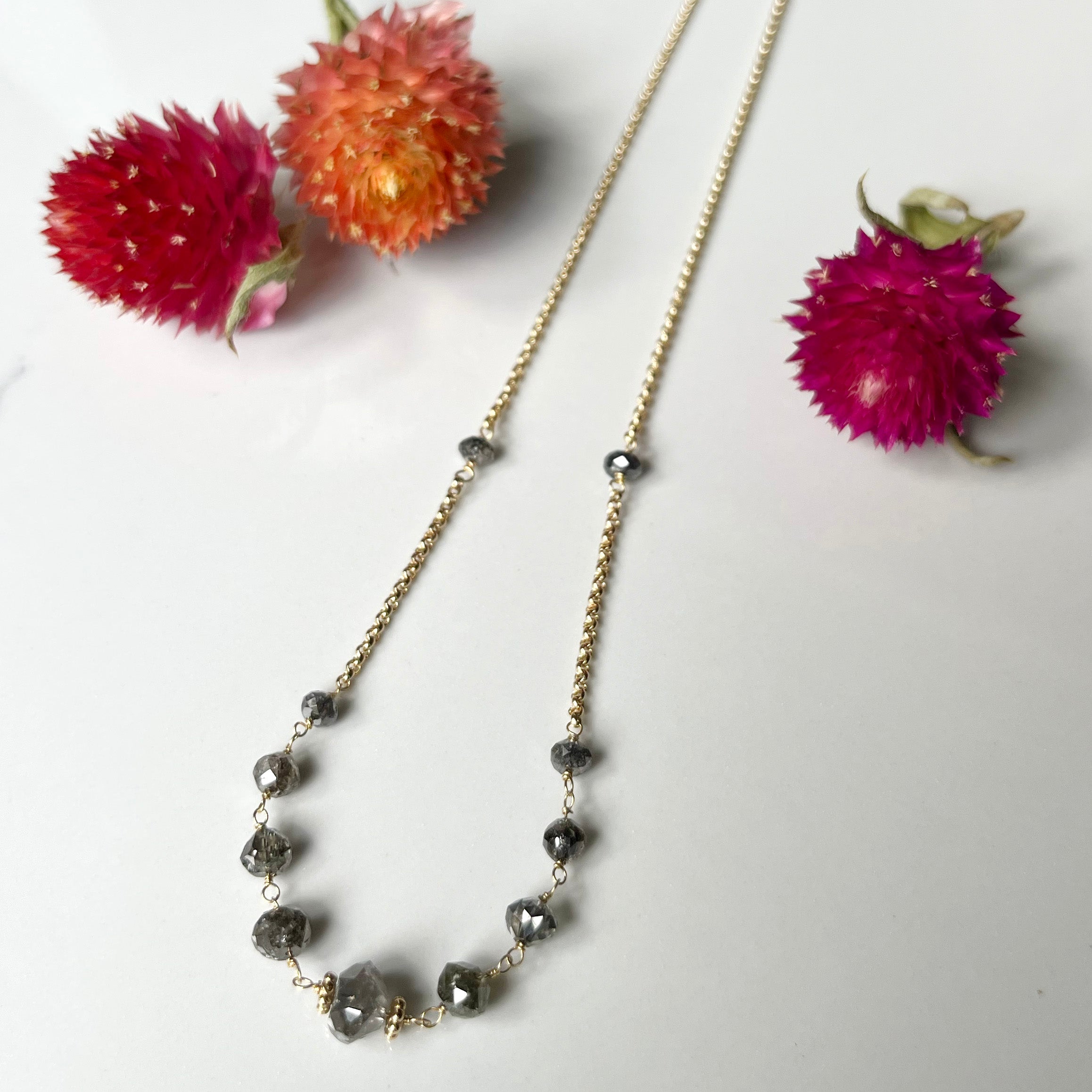 Diamond Necklace - Graduated Black Diamond with 18k Yellow Gold and Clasp, An Elegant and Timeless Choice for Special Day Outfit