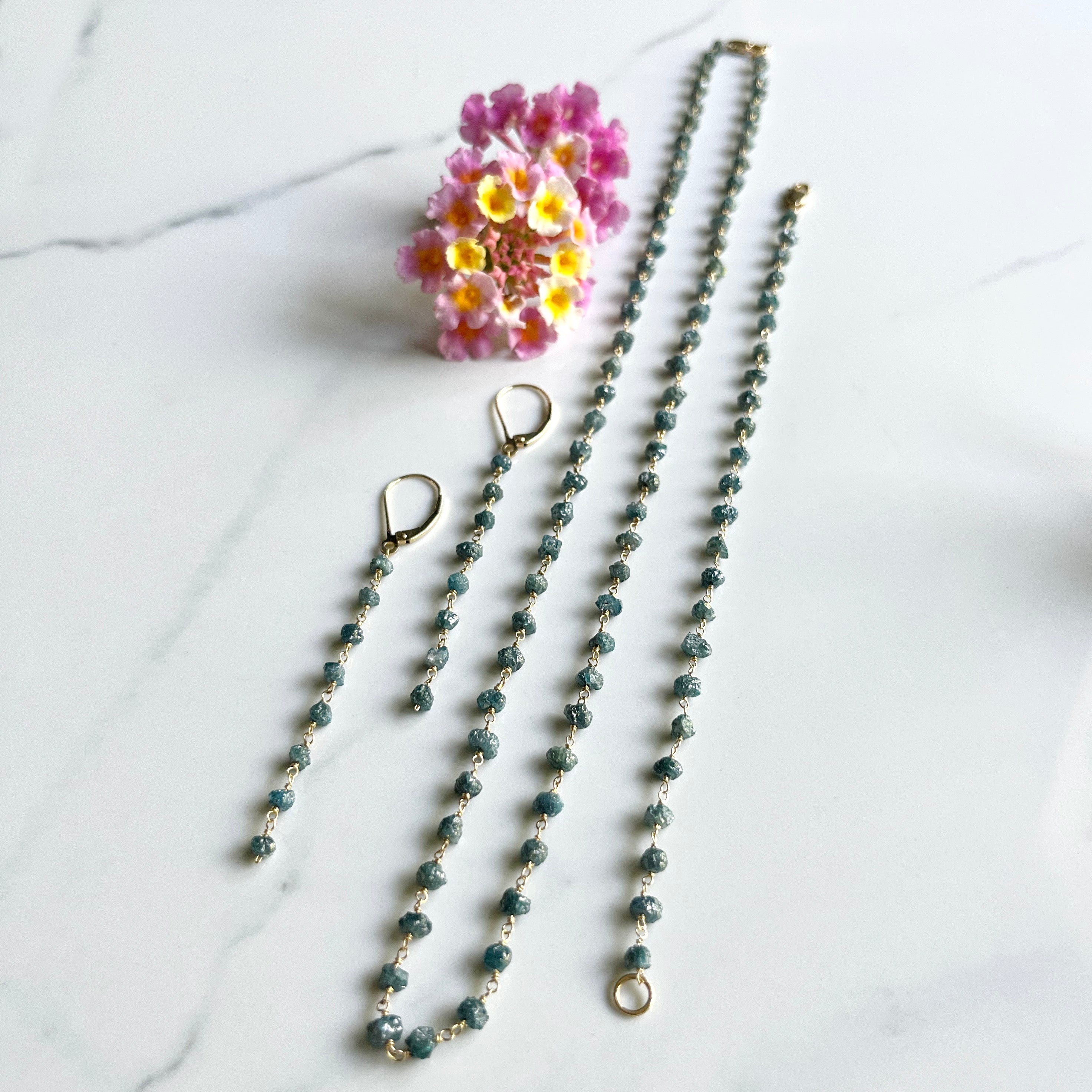 Diamond Necklace - Blue Diamond Nuggets with 18k Yellow Gold Connections and Clasp