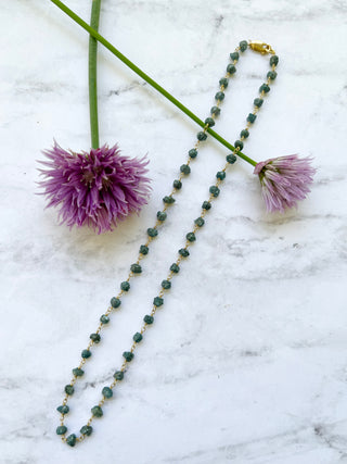 half and half necklace - blue diamond cubes with 18k yellow gold rolo chain