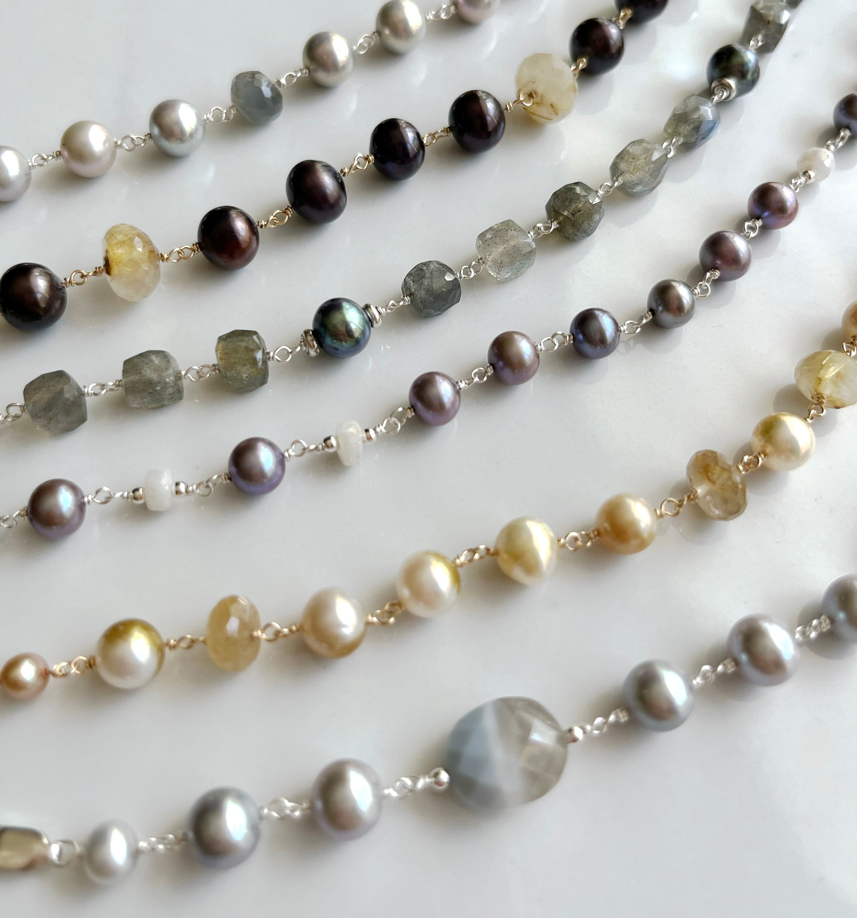 Pearl and gem bracelets