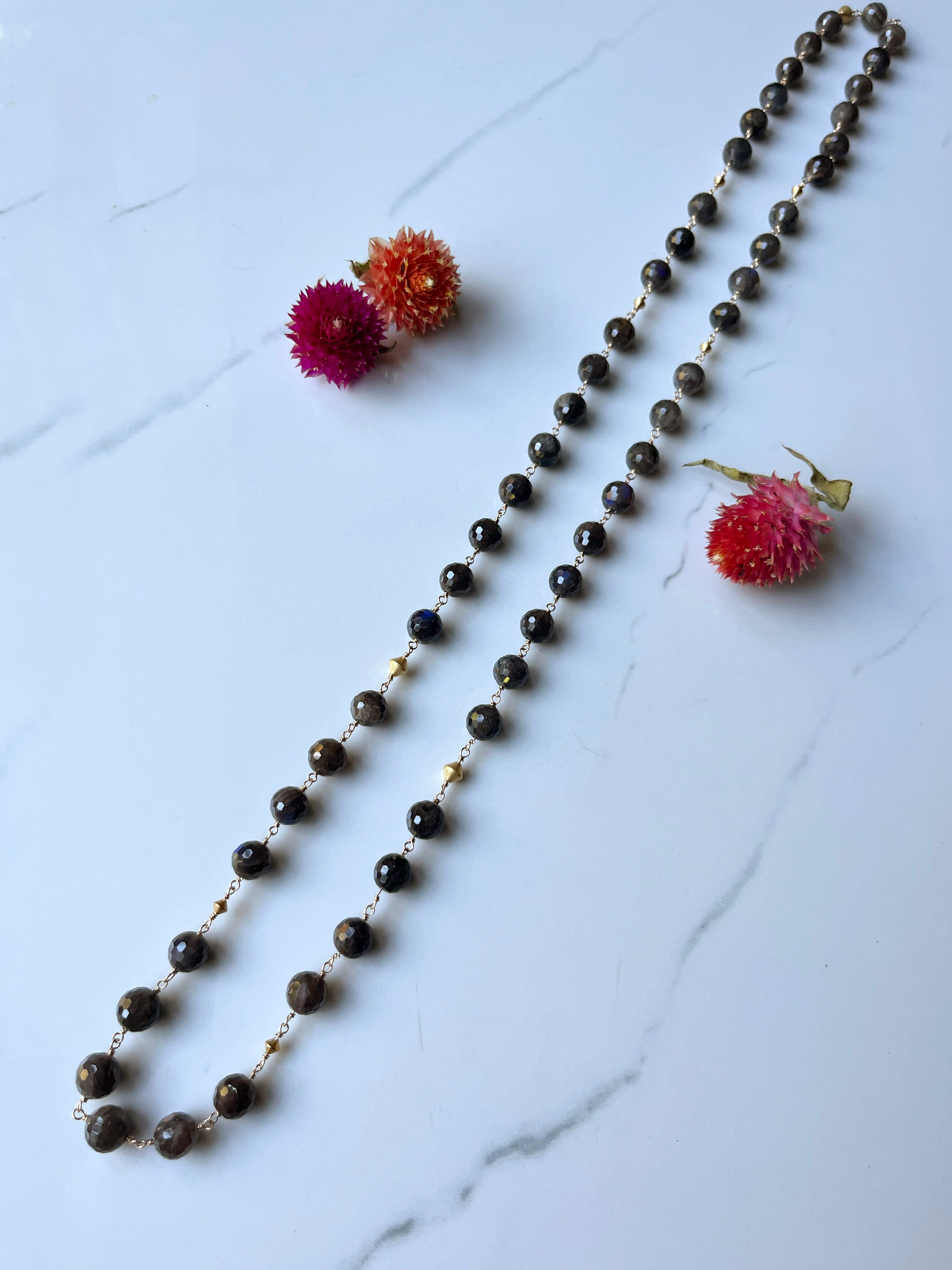 Gem necklaces - Gold-Filled - Various Length and Gemstones, Traditional Shape with Contemporary Accent.