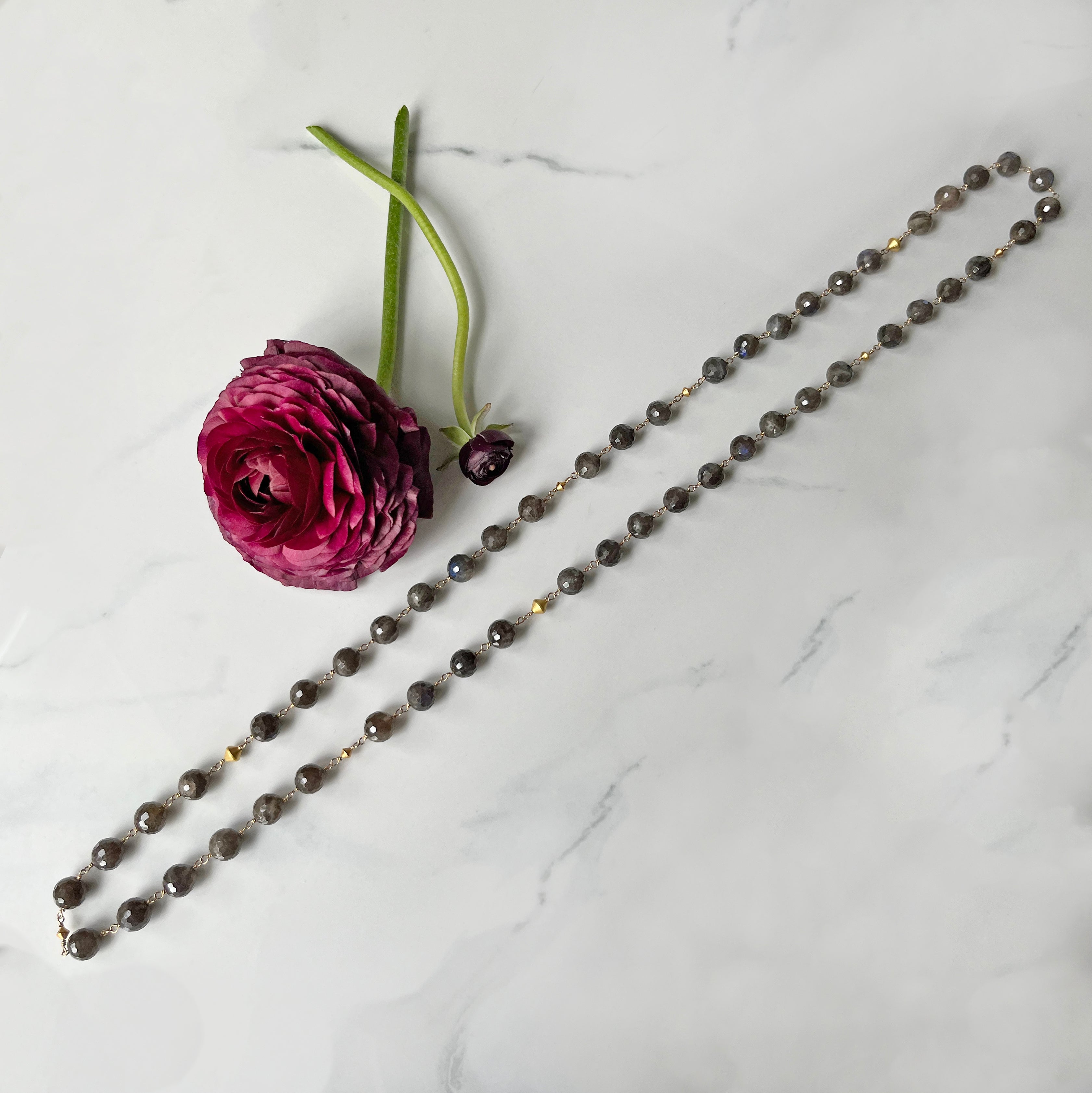 Gem necklaces - Gold-Filled - Various Length and Gemstones, Traditional Shape with Contemporary Accent.