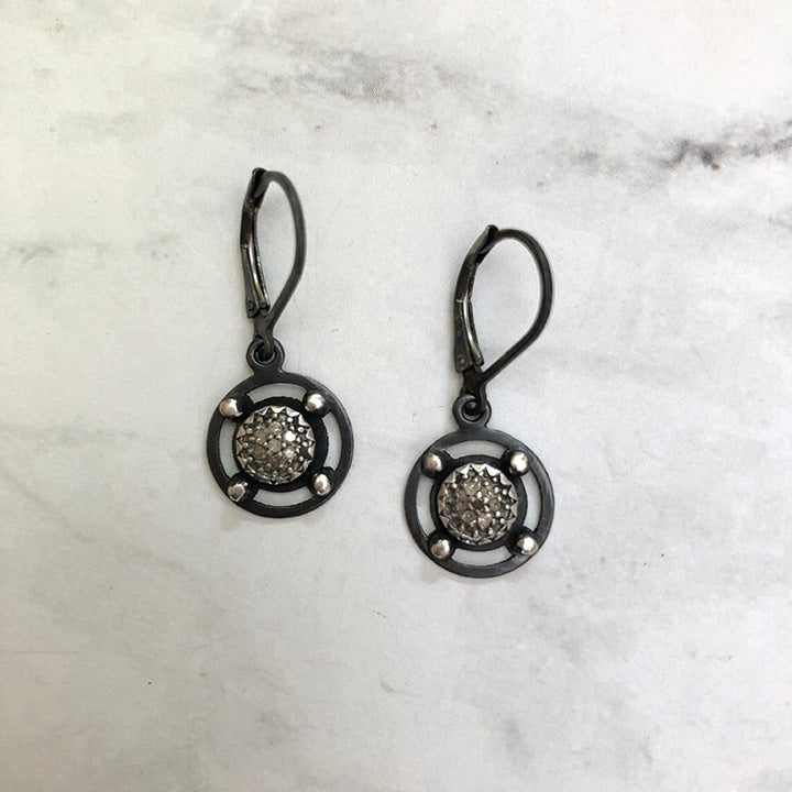 Pavé Diamond Earrings - Short Dangles - Pavé Diamond Charms set into Oxidized Sterling Silver, for Everyday Bling