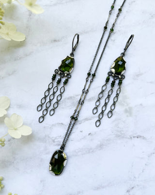 Tourmaline necklace - green - oxidized sterling silver