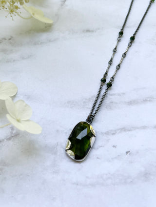 Tourmaline necklace - green - oxidized sterling silver