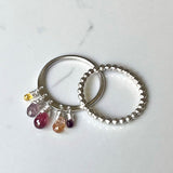 Dazzle Ring, All Silver, Precious/Semi Precious Gemstone Briolette Dangles wire-wrapped on Sterling Silver Rounded Band.