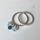 Dazzle Ring, All Silver, Precious/Semi Precious Gemstone Briolette Dangles wire-wrapped on Sterling Silver Rounded Band.