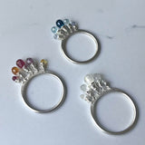 Dazzle Ring, All Silver, Precious/Semi Precious Gemstone Briolette Dangles wire-wrapped on Sterling Silver Rounded Band.