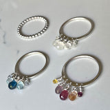 Dazzle Ring, All Silver, Precious/Semi Precious Gemstone Briolette Dangles wire-wrapped on Sterling Silver Rounded Band.