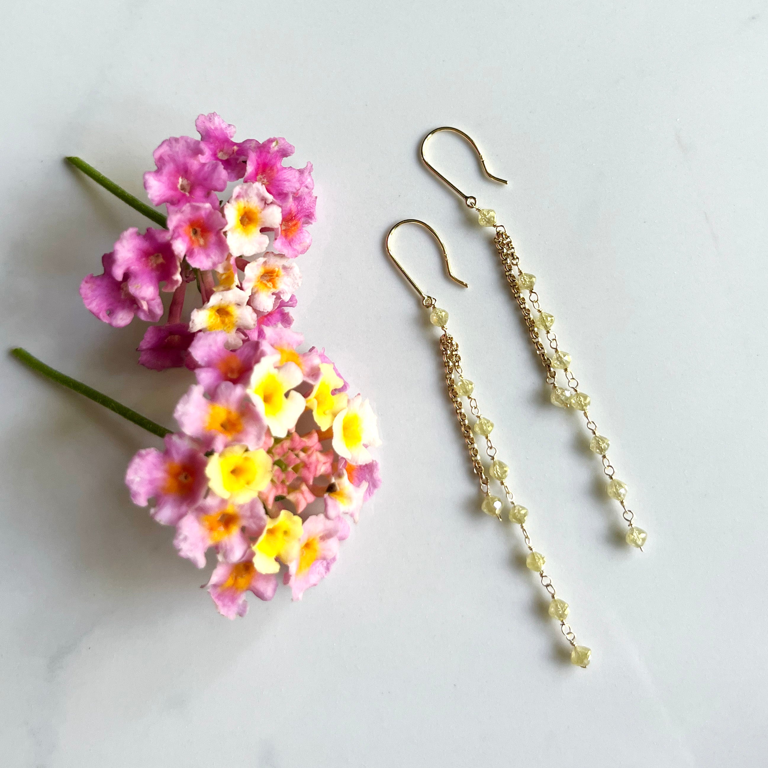 Yellow Diamond Earrings - Yellow Diamond Bicone Hogan Beads with 18k Yellow Gold and Clasp, An Elegant Choice for Special Day Outfit