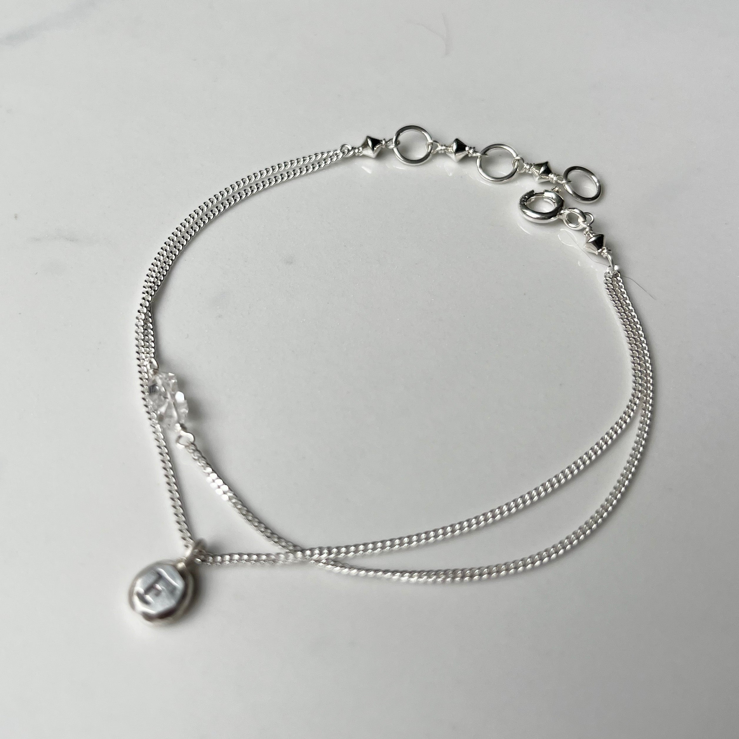Echo Bracelet, Personalized Letters in Vintage Fonts, with Herkimer Diamond Accent for Everyday.