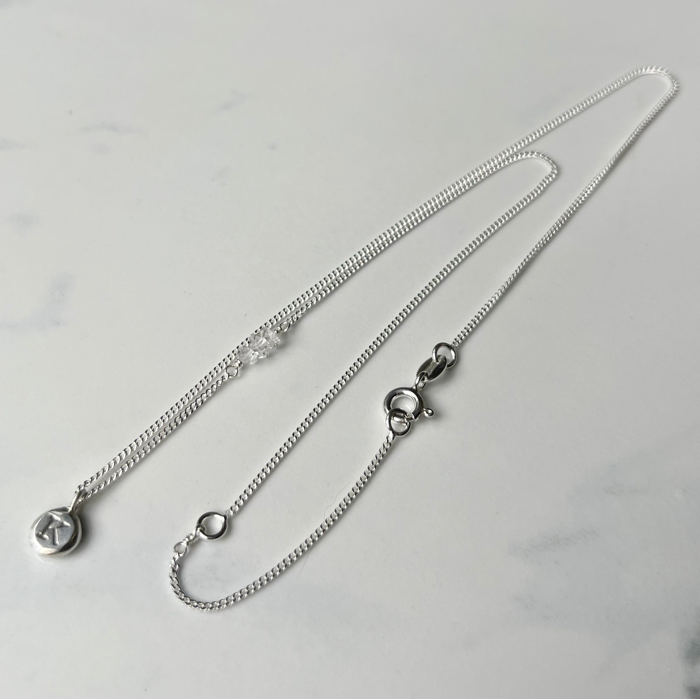 Echo Necklace, Personalized and Custom Made Initial Necklace with Herkimer Diamond Accent on Sterling Silver Chain.
