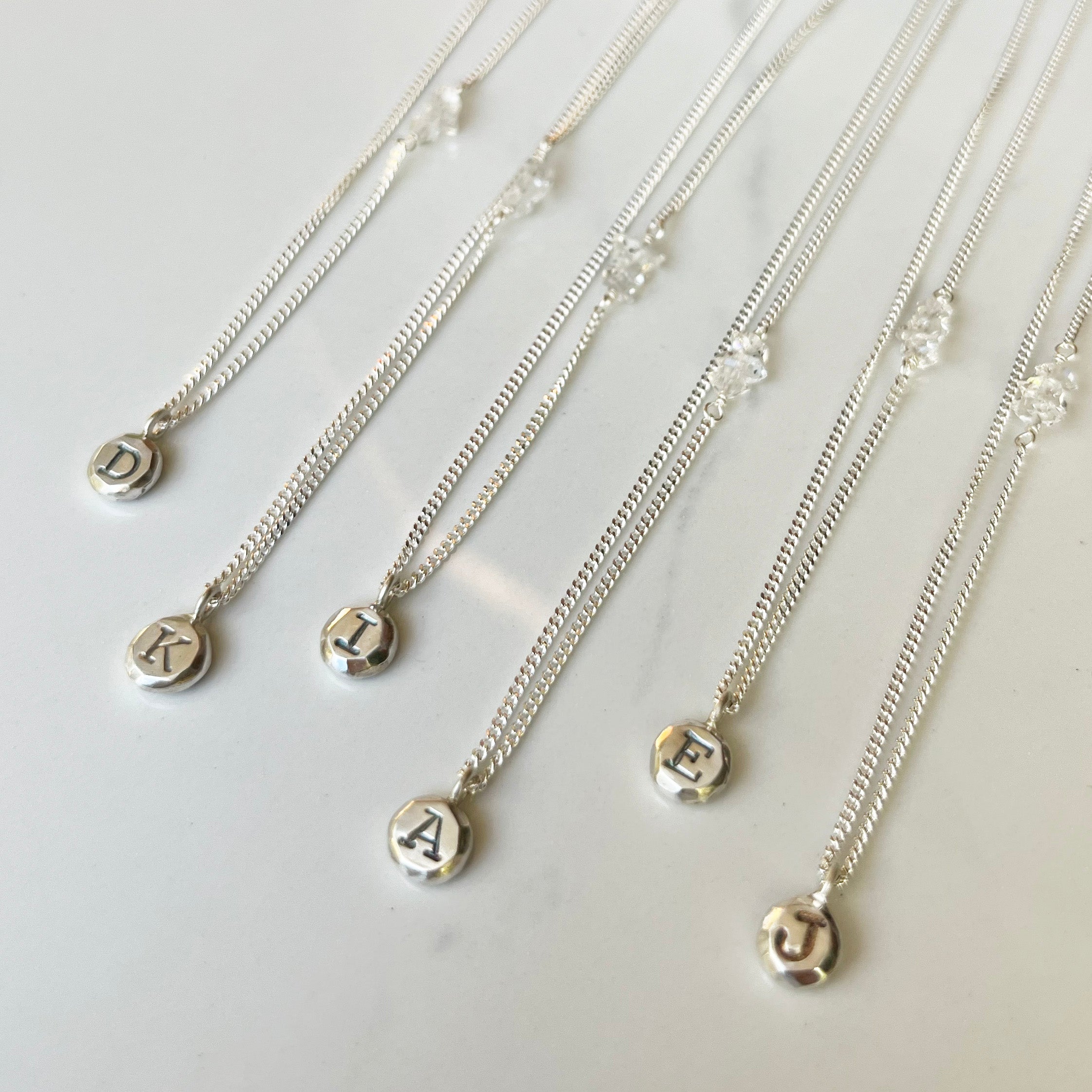 Echo Necklace, Personalized and Custom Made Initial Necklace with Herkimer Diamond Accent on Sterling Silver Chain.
