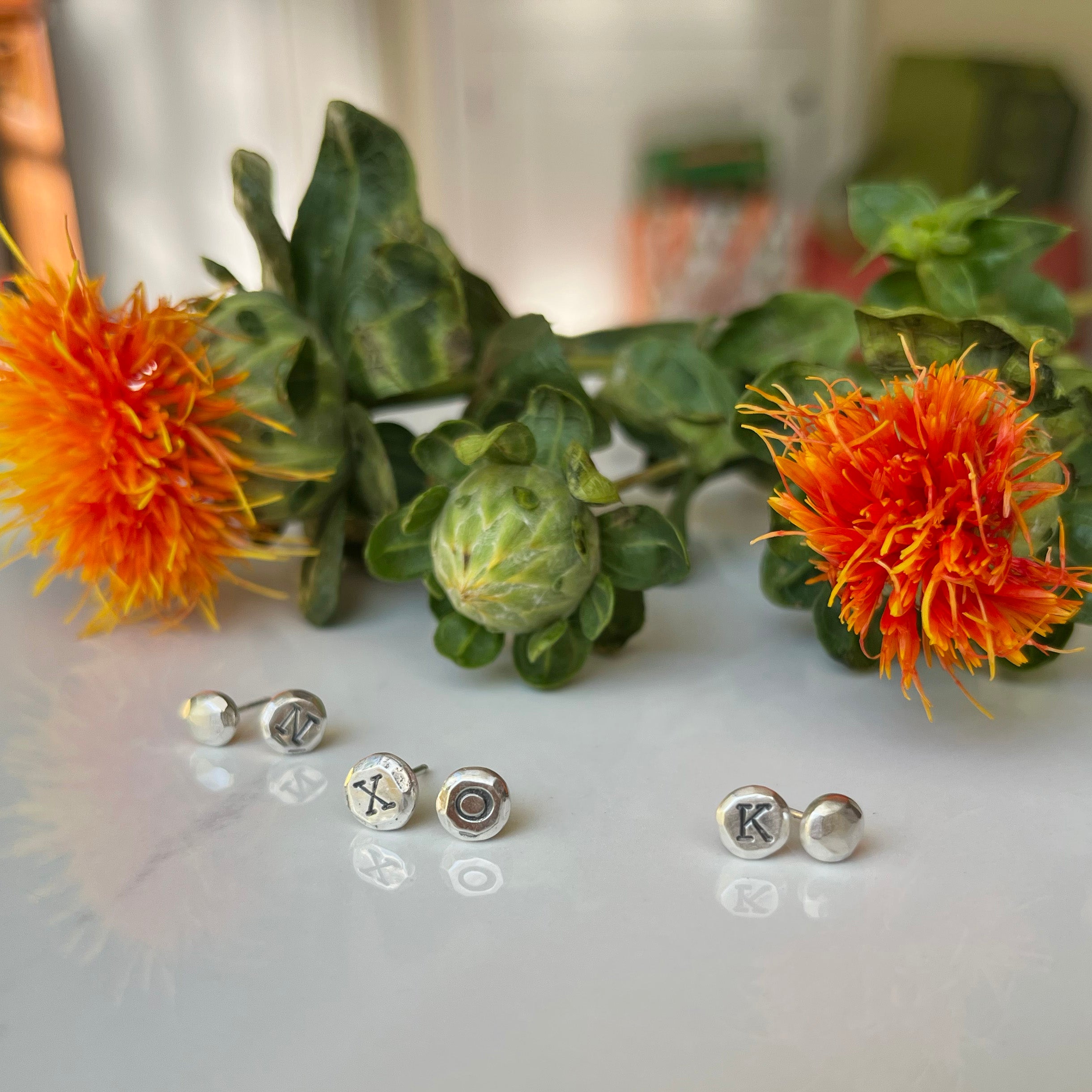 Echo Earring, SOLD BY SINGLE, NOT A PAIR, Personalized Letters in Vintage Fonts, with Herkimer Diamond Accent for Everyday. (Copy)