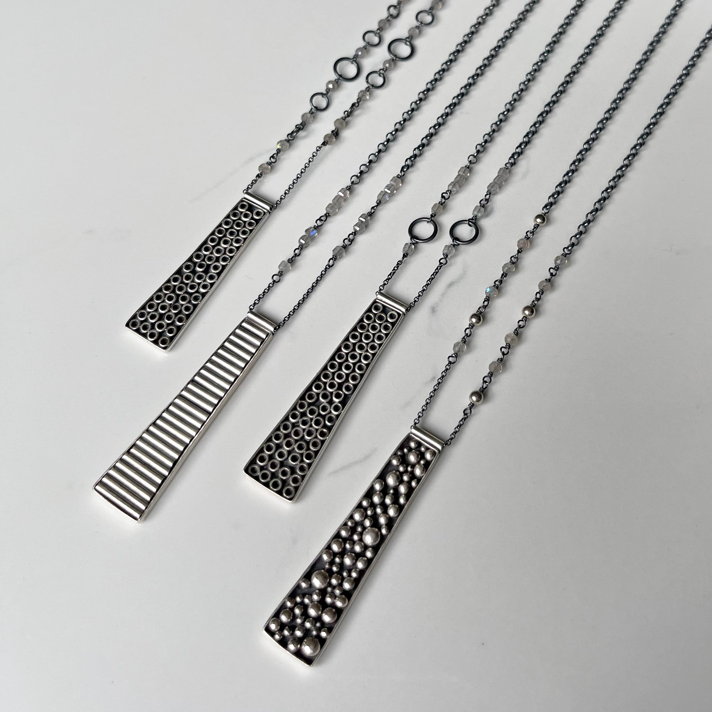 Galaxy Pendants, adjustable length and versatile with faceted labradorite beads.
