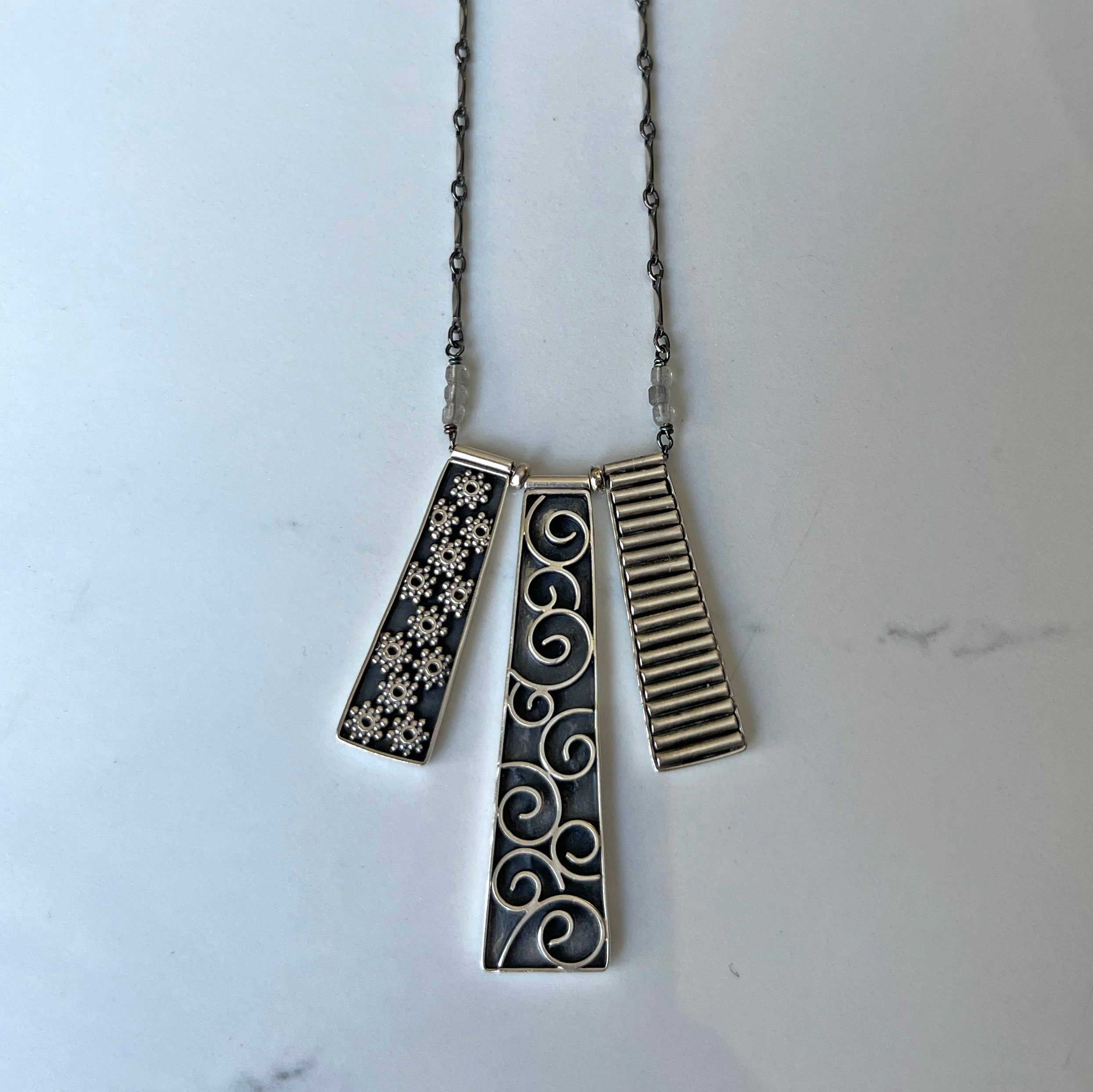 Galaxy Pendants, adjustable length and versatile with faceted labradorite beads.