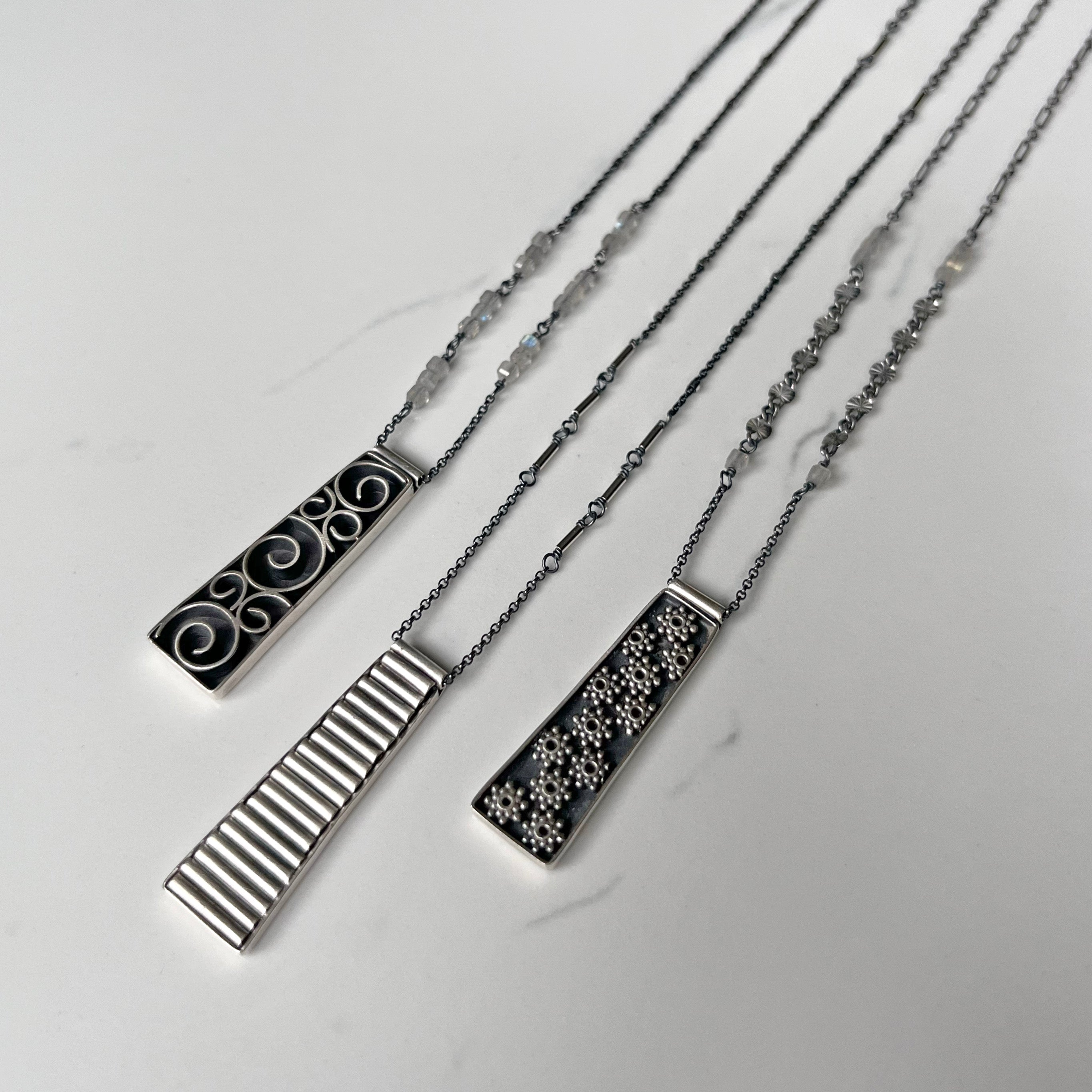 Galaxy Pendants, adjustable length and versatile with faceted labradorite beads.