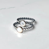 Gem ring - Rose Cut 6mm Gemstones in 14k Yellow Gold Bezel on Oxidized and Highlighted Sterling Silver Beaded Band.