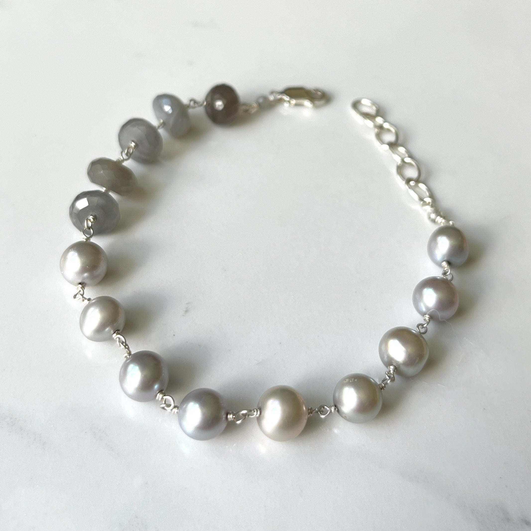 Gem Bracelets - Silver - Various Gemstones and Pearls, Traditional Shape with Contemporary Accent.