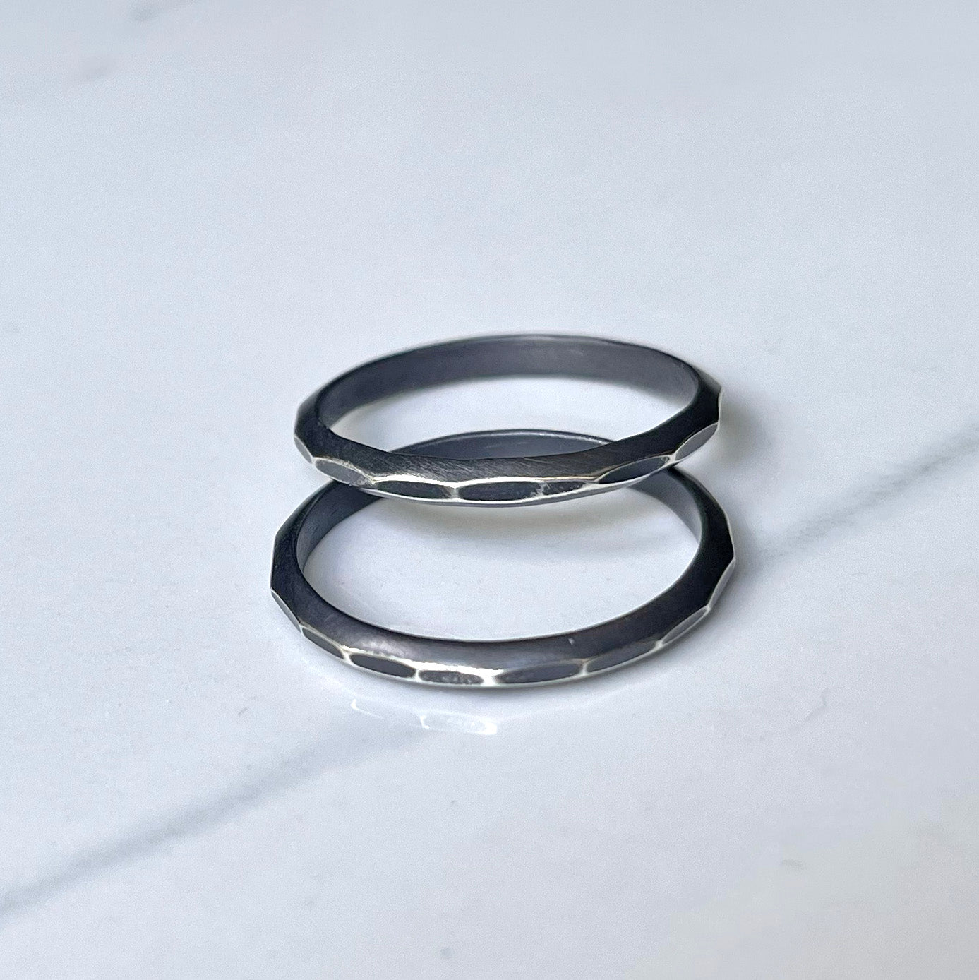Hammered Crest Band - Oxidized Hammered Weighty Triangle Wire Band for Stacking.