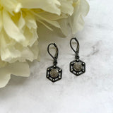 Pavé Diamond Earrings - Short Dangles - Pavé Diamond Charms set into Oxidized Sterling Silver, for Everyday Bling