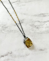 yellow tourmaline necklace - 22k &18 gold, oxidized sterling silver