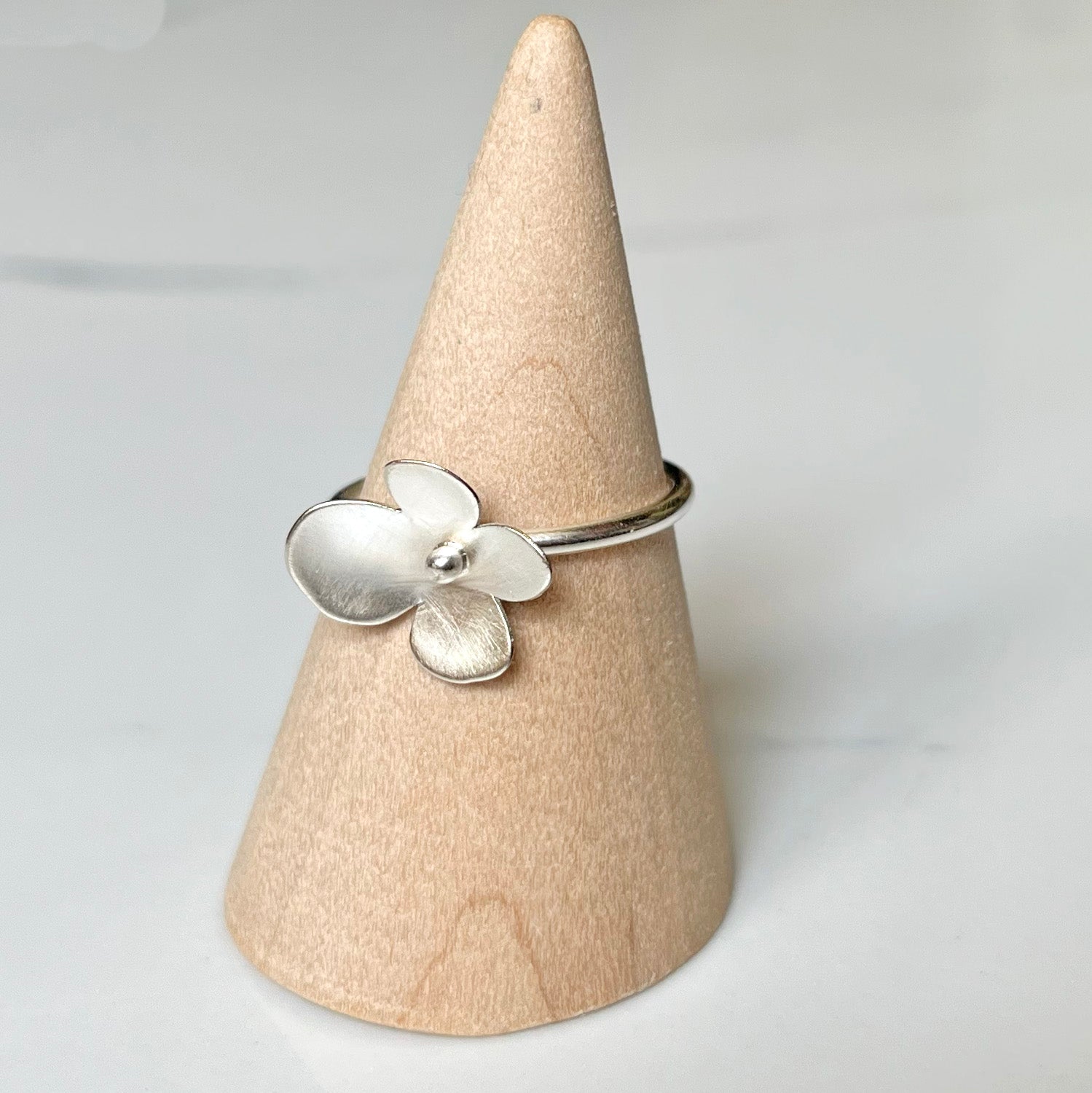 Petal Ring, All Silver, Shiny Silver Flower on Sterling Silver Band, for casual occasions