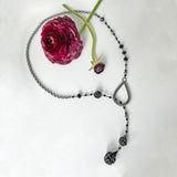 Teardrop Lariat Necklace, 3 Color Options, With Faceted Gemstone, An Asymmetrical Statement Necklace for A Special Occasion.