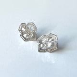 Winter Geometry Post Earrings, Satin Finished Sterling Silver Accented with Two Pointed Herkimer Diamond for everyday.