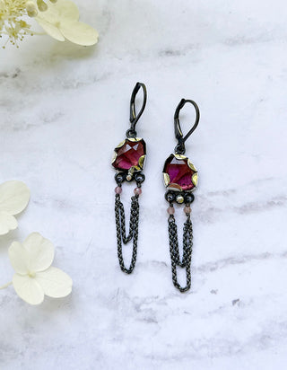 Tourmaline dangle earrings- dark pink