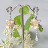 Orchard Earrings, Multicolor Gemstone Clusters with Silver Flower Decorations with Delicate Chain Dangle with a Drop on Leverback.