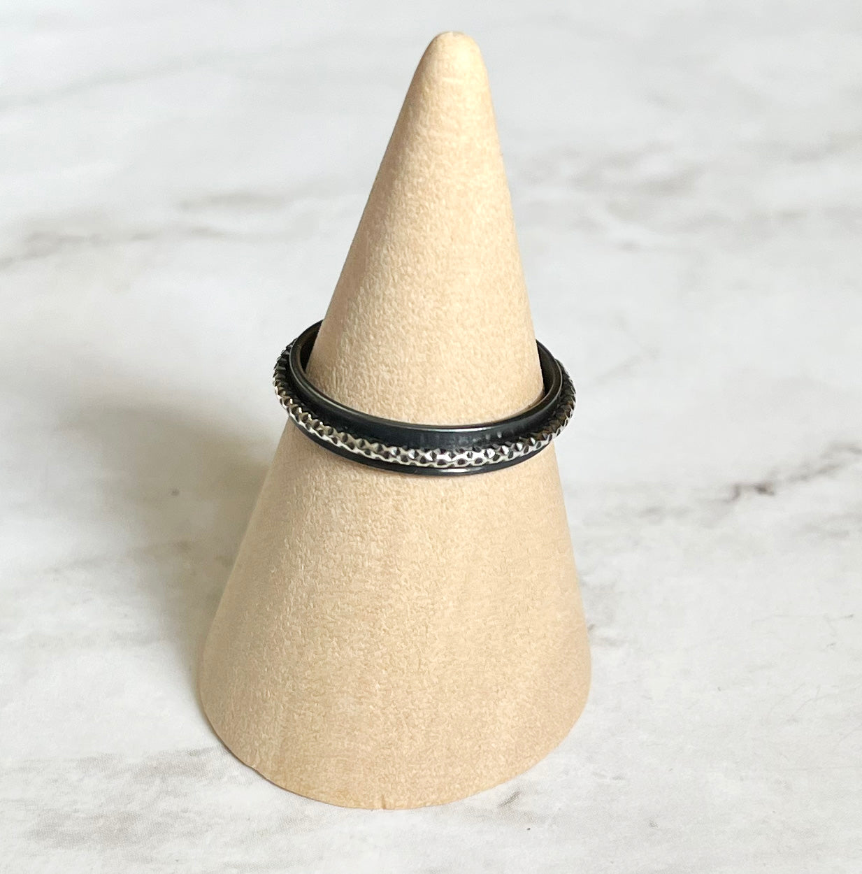 stackable ring - skinny texture over wide band