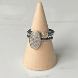 Pavé Diamond Ring, Oval Pavé Diamond, 14k Gold Bezel on Heavy Hammered Oxidized Sterling Silver Band. (Copy)