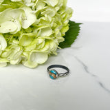 Oyster Copper Turquoise Ring, 8mm Round Cabochon Stone in Simple Silver Setting, on Oxidized Sterling Silver band with Twisted Details.