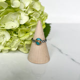 Oyster Copper Turquoise Ring, 8mm Round Cabochon Stone in Simple Silver Setting, on Oxidized Sterling Silver band with Twisted Details.