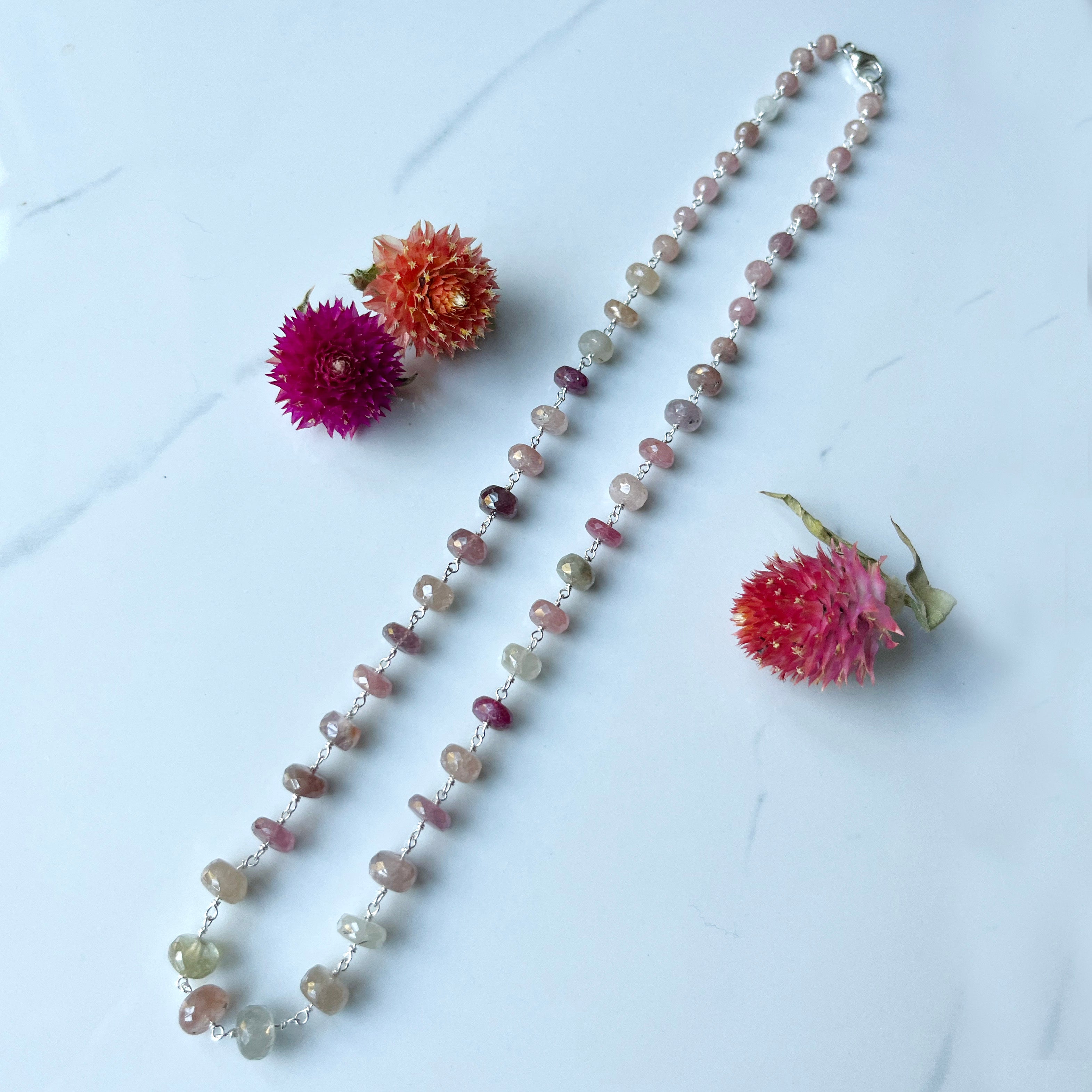 Gem Necklaces - Silver - Various Length and Gemstones, Traditional Shape with Contemporary Accent.
