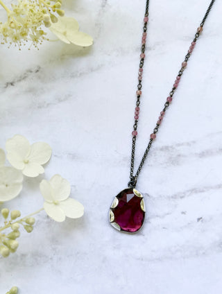 Tourmaline necklace - pink - oxidized sterling silver