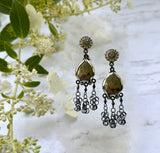 pave diamond earrings with 14k - rose cut pyrite teardrops