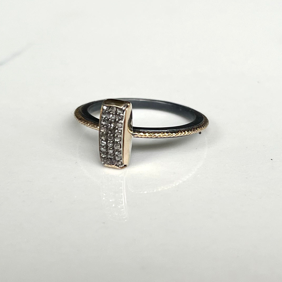 pave diamond ring - rectangle pave ox ss 14k