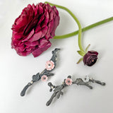 Sakura brooch, One of a kind, Oxidized Sterling Silver Branches Embellished with Mother Of Pearl Flowers in Pink and White.