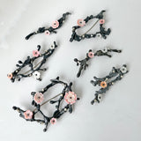 Sakura brooch, One of a kind, Oxidized Sterling Silver Branches Embellished with Mother Of Pearl Flowers in Pink and White.