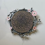 Purple Anemone Necklace, One of a Kind Scratch Art Panel Set into Sterling Silver Frame with Hand Stitched Amethyst Embelishment (Copy)